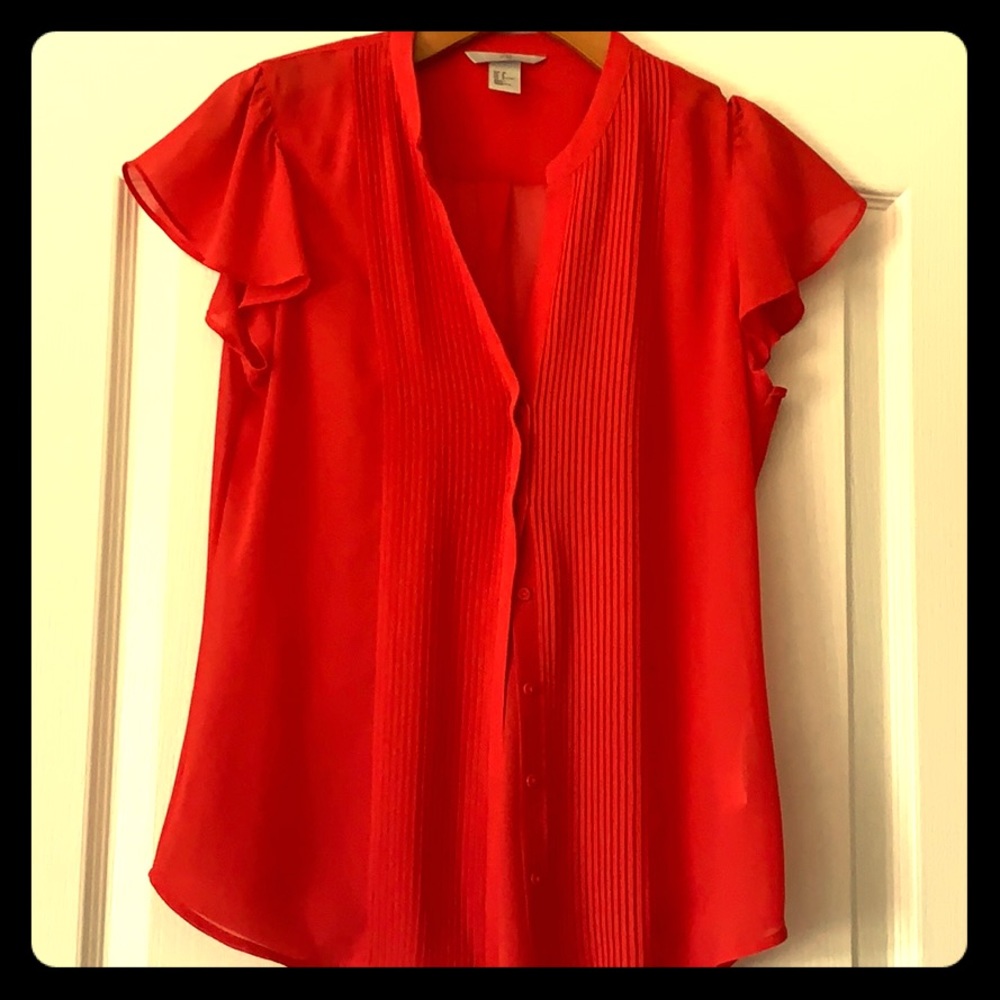 Sheer short sleeve red blouse